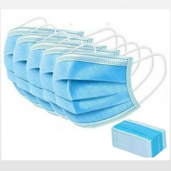 New Unisex 50 Blue & White Disposable Face Masks - Picture 7 of 15